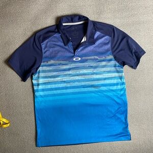 Oakley Navy and Blue Striped Polo Shirt